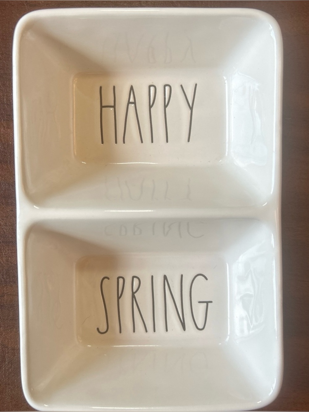 Rae Dunn “Happy Spring” Double Sided Divided Tray Easter Candy Jewelry Nuts